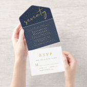 Tout En Un Invitation Chic Script Blue 70th Birthday Party (Détachable)