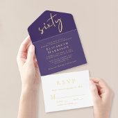 Tout En Un Invitation Chic Script Purple 60e fête d'anniversaire