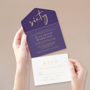 Tout En Un Invitation Chic Script Purple 60e fête d'anniversaire