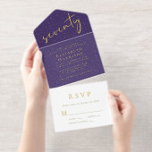 Tout En Un Invitation Chic Script Purple 70e fête d'anniversaire (Détachable)