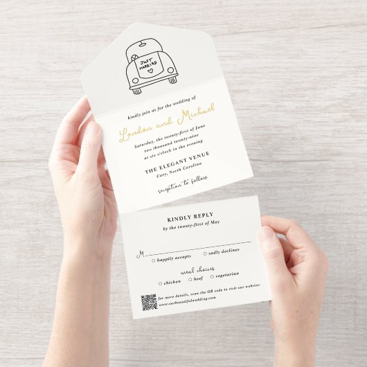Tout En Un Invitation Code QR de gribouillis de voiture dessinée à la ma (Détachable)