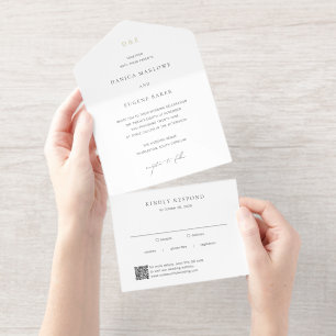 Tout En Un Invitation Code QR noir et blanc classique Élégant mariage