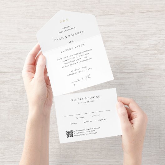 Tout En Un Invitation Code QR noir et blanc classique Élégant mariage (Détachable)