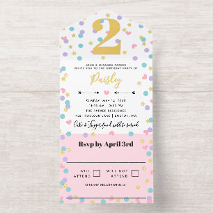Tout En Un Invitation Cœur en étoile rose Confetti Enfant Anniversaire