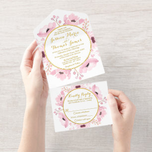 Tout En Un Invitation Collection de Mariages floraux rose-printemps