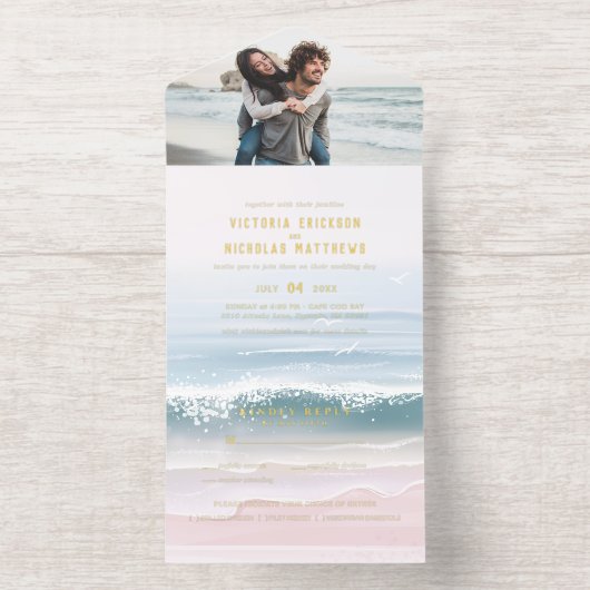 Tout En Un Invitation Côte Ocean Beach tout en un mariage Inviter (Intérieur)