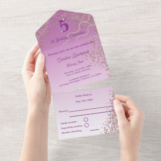 Tout En Un Invitation de 5e anniversaire rose gold pailletée