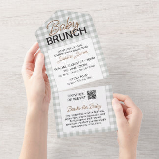 Tout En Un Invitation de baby brunch Green Checker Baby avec