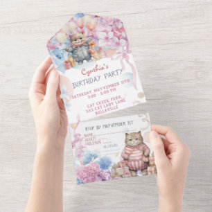 Tout En Un Invitation de fête de chat mignon tout-en-un