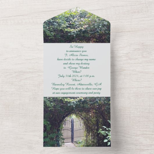 Tout En Un Invitation de fiançailles Green Gate (À l'intérieur)