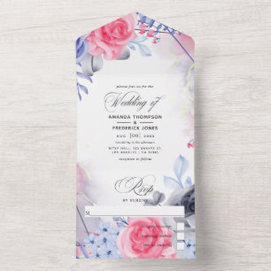 Tout En Un Invitation de mariage à l'encre florale géométriqu