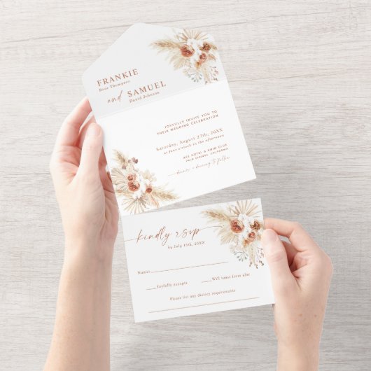Tout En Un Invitation de mariage Boho | Terracotta Pampas Gra (Déchirure)