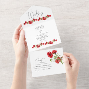Tout En Un Invitation de mariage d'hiver florale rouge coloré