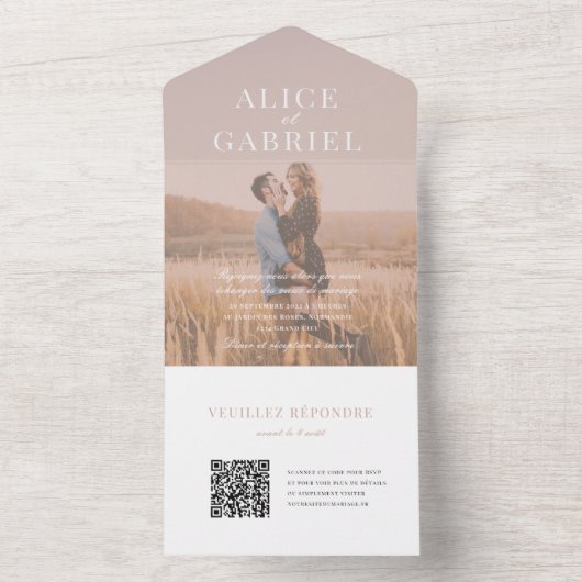 Tout En Un Invitation de mariage élégante avec photo et code (À l'intérieur)