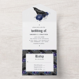 Tout En Un Invitation de mariage gothique florale corbeau tou