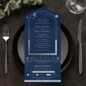Tout En Un Invitation de mariage Navy Blue Silver Celestial S