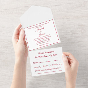 Tout En Un Invitation de mariage simple tout-en-un bordeaux e