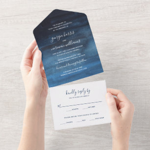 Tout En Un Invitation de mariage tout-en-un à l'aquarelle ble