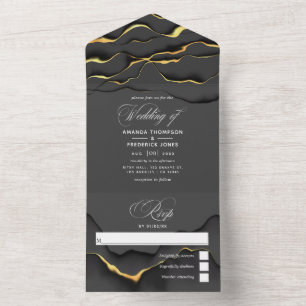 Tout En Un Invitation de mariage tout-en-un à l'encre noire e
