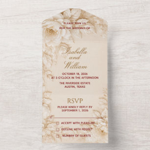 Tout En Un Invitation de mariage tout-en-un floral vintage