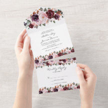 Invitation de mariage tout-en-un Marsala Rouge Flo