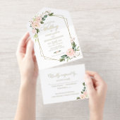 Tout En Un Invitation Delicate Blush Floral Geometric Wedding (Détachable)