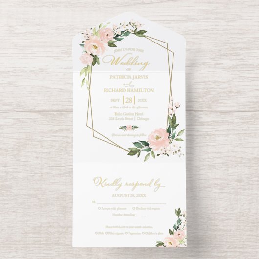 Tout En Un Invitation Delicate Blush Floral Geometric Wedding (Intérieur)