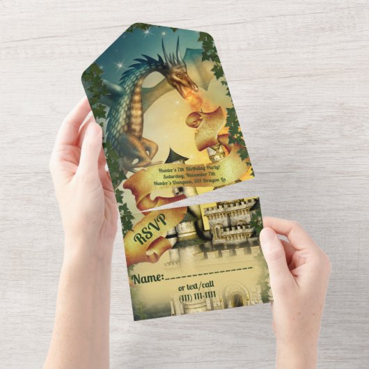 Tout En Un Invitation Dragon et Château (Déchirure)