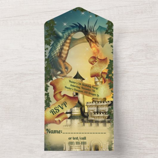 Tout En Un Invitation Dragon et Château (À l'intérieur)