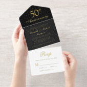 Tout En Un Invitation Élégant Black Gold 50e anniversaire Mariage (Détachable)