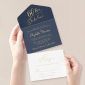 Tout En Un Invitation Elégant Blue 60e fête d'anniversaire