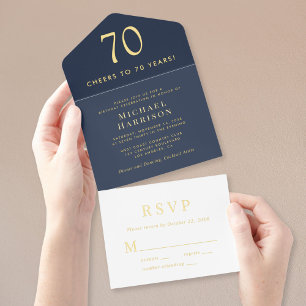 Tout En Un Invitation Elégant Blue 70th Birthday Party