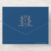 Tout En Un Invitation Elegant blue & rose gold monogrammed wedding foil (Verso)