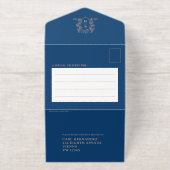 Tout En Un Invitation Elegant blue & rose gold monogrammed wedding foil (Extérieur)