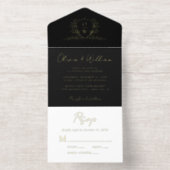 Tout En Un Invitation Elegant Crest Monogram Script Black Wedding All In (Intérieur)