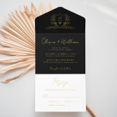 Tout En Un Invitation Elegant Crest Monogram Script Black Wedding All In