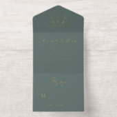 Tout En Un Invitation Elegant Crest Monogram Script Sage Wedding (Intérieur)