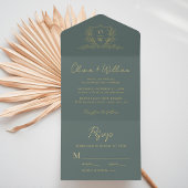 Tout En Un Invitation Elegant Crest Monogram Script Sage Wedding