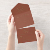 Tout En Un Invitation Elegant Crest Monogram Script Terracotta Wedding (Détachable)