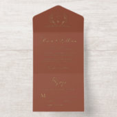Tout En Un Invitation Elegant Crest Monogram Script Terracotta Wedding (Intérieur)