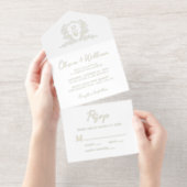 Tout En Un Invitation Elegant Crest Monogram Script Wedding (Détachable)