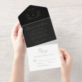 Tout En Un Invitation Élégant Crest Monogramme Mariage noir (Détachable)