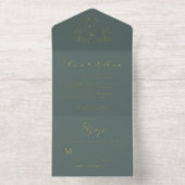 Tout En Un Invitation Élégant Crest Monogramme Script Sage Mariage (Intérieur)