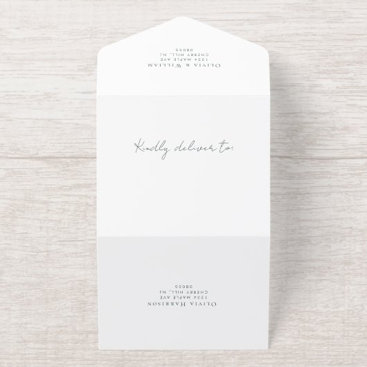 Tout En Un Invitation Élégant Crest Monogramme Script Sage Mariage (Extérieur)