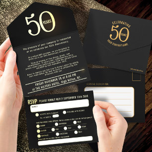 Tout En Un Invitation Élégant Déchirure Dorée 50 Ans d'Activité