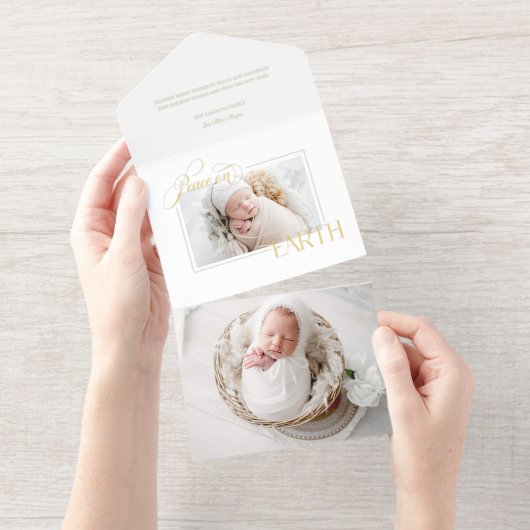 Tout En Un Invitation Elegant Gold Foil Paix sur Terre Photo (Détachable)