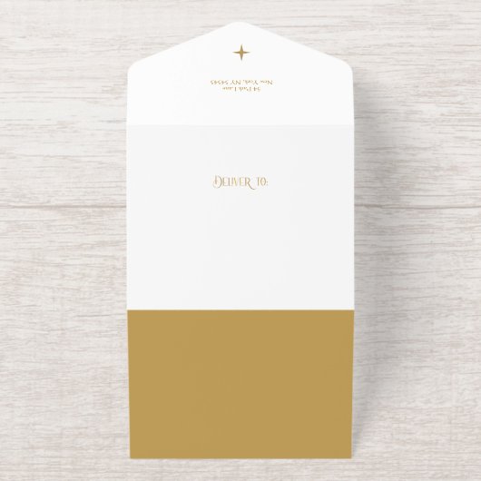 Tout En Un Invitation Elegant Gold Joy Peace Love Script 3-Photo (Extérieur)