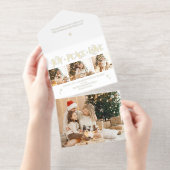 Tout En Un Invitation Elegant Gold Joy Peace Love Script 3-Photo (Détachable)