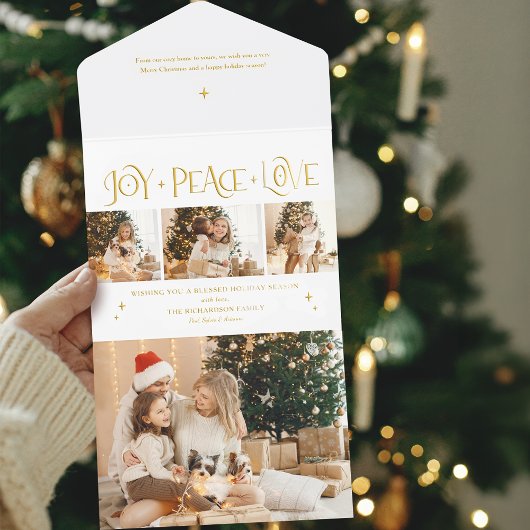 Tout En Un Invitation Elegant Gold Joy Peace Love Script 3-Photo