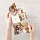 Tout En Un Invitation Élégant Joyeux Noël Floral Arc Or 2-Photo (Détachable)